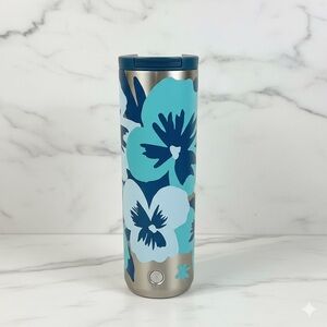 Starbucks 2021 Teal Pansies Floral Stainless Steel Hot Cold Tumbler 16 OZ NWOT